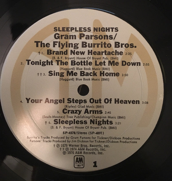 Gram Parsons - Sleepless Nights (Vinyl, LP, Album) Very Good Plus (VG+) / Very Good (VG)