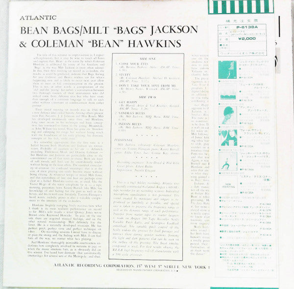 Milt Jackson - Bean Bags (Vinyl, LP, Album, Stereo, Reissue) Very Good (VG) / Good Plus (G+)