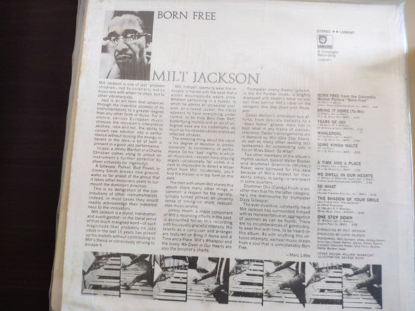 Milt Jackson - Born Free (Vinyl, LP, Album, Reissue, Stereo) Very Good (VG) / Very Good (VG)