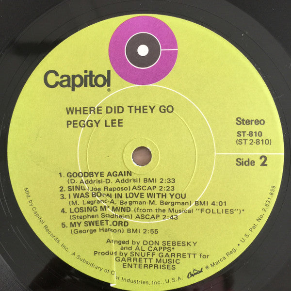 Peggy Lee - Where Did They Go (Vinyl, LP, Album) Very Good (VG) / Very Good (VG)
