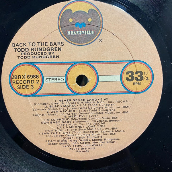 Todd Rundgren - Back To The Bars (2xVinyl, LP, Album, Stereo) Very Good Plus (VG+) / Very Good (VG)