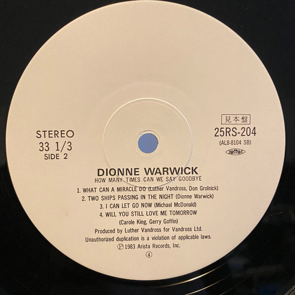 Dionne Warwick - How Many Times Can We Say Goodbye (Vinyl, LP, Album, Promo, Stereo) Very Good Plus (VG+) / Very Good (VG)