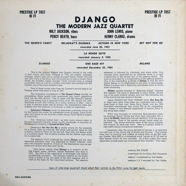 The Modern Jazz Quartet - Django (Vinyl, LP, Album, Reissue, Remastered, Mono) Very Good Plus (VG+) / Very Good Plus (VG+)