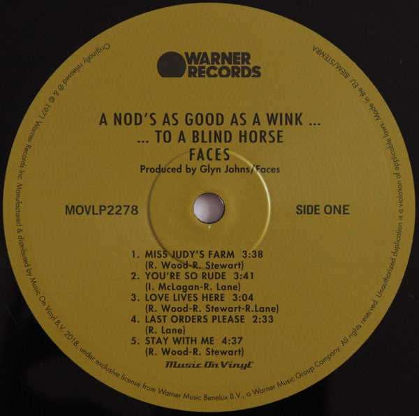 Faces (3) - A Nod Is As Good As A Wink... To A Blind Horse (Vinyl, LP, Album, Reissue) Very Good Plus (VG+) / Very Good (VG)