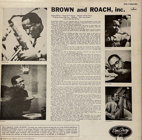Clifford Brown And Max Roach - Brown And Roach Incorporated (Vinyl, LP, Album) Very Good (VG) / Good Plus (G+)