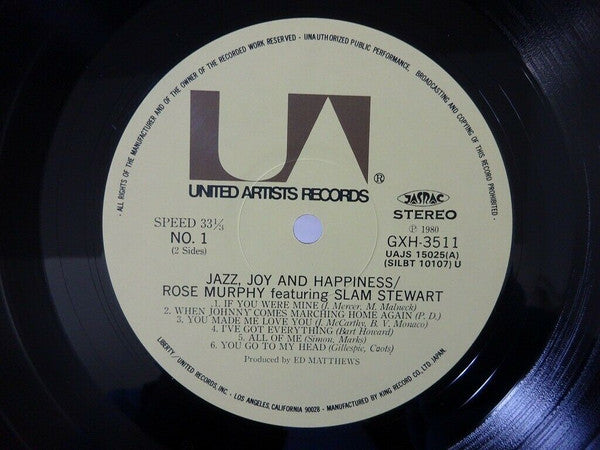 Rose Murphy - Jazz, Joy And Happiness (Vinyl, LP, Album, Reissue, Stereo) Very Good (VG) / Very Good (VG)