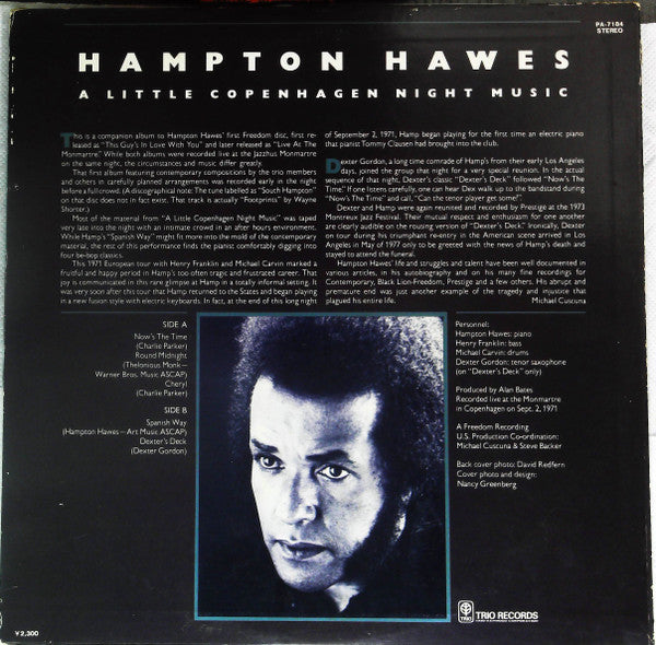 Hampton Hawes - A Little Copenhagen Night Music (Vinyl, LP, Album, Stereo) Very Good (VG) / Good Plus (G+)