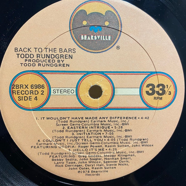 Todd Rundgren - Back To The Bars (2xVinyl, LP, Album, Stereo) Very Good Plus (VG+) / Very Good (VG)