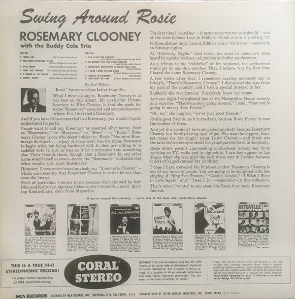 Rosemary Clooney - Swing Around Rosie (Vinyl, LP, Album, Stereo) Very Good Plus (VG+) / Good Plus (G+)