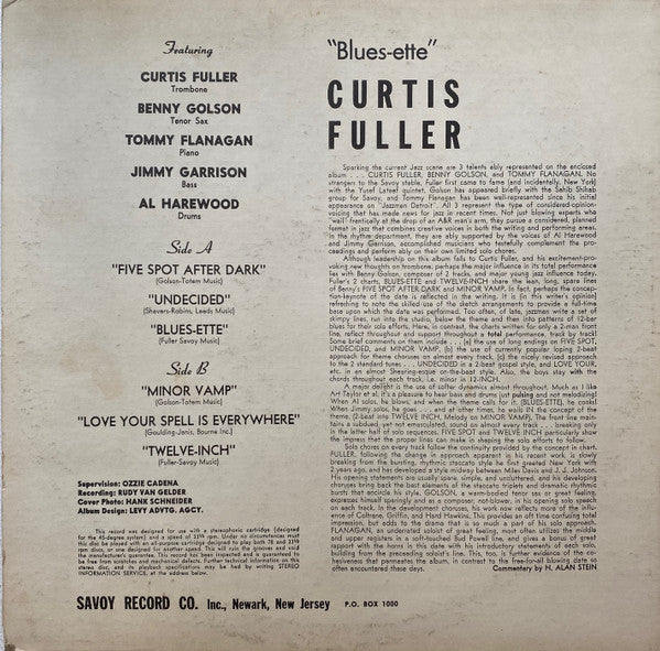Curtis Fuller's Quintet - Blues-ette (Vinyl, LP, Album, Mono) Good Plus (G+) / Good Plus (G+)