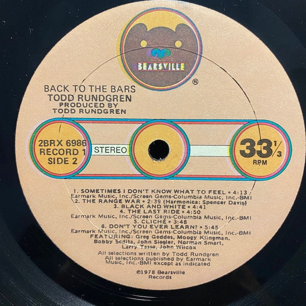Todd Rundgren - Back To The Bars (2xVinyl, LP, Album, Stereo) Very Good Plus (VG+) / Very Good (VG)