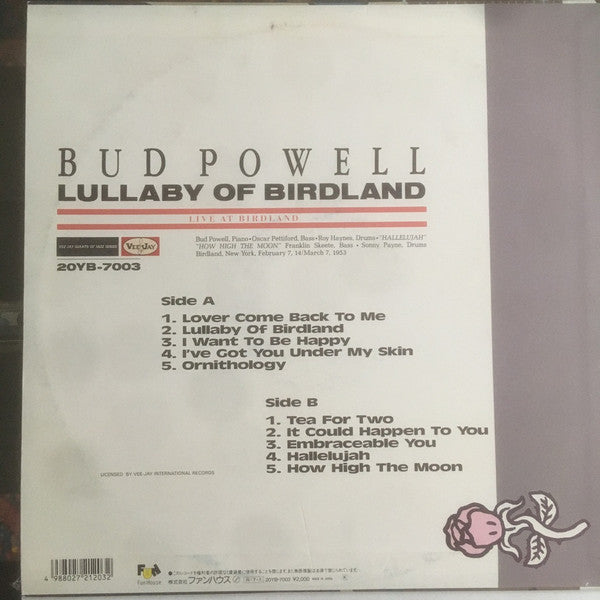 Bud Powell - Lullaby Of Birdland - Live At Birdland (Vinyl, LP, Mono) Very Good Plus (VG+) / Very Good Plus (VG+)