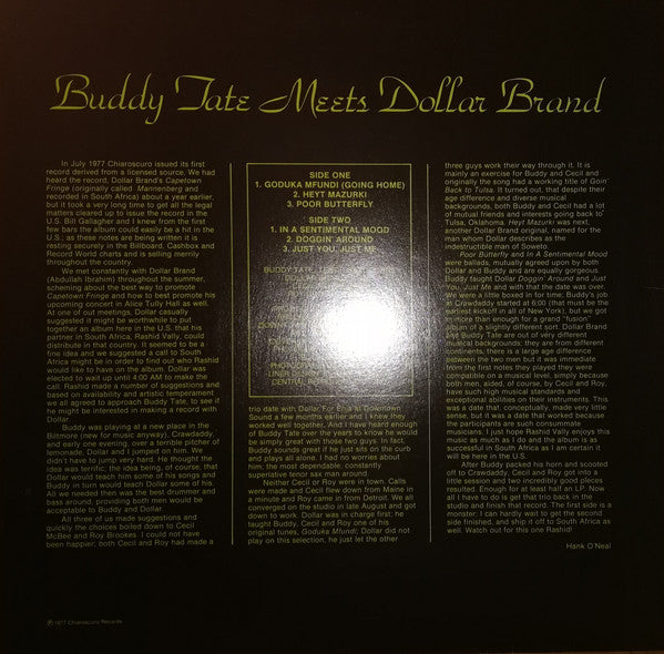 Buddy Tate - Buddy Tate Meets Dollar Brand (Vinyl, LP, Album, Reissue, Stereo) Very Good Plus (VG+) / Very Good Plus (VG+)