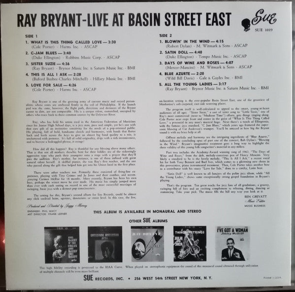 Ray Bryant - Live At Basin Street East (Vinyl, LP) Very Good Plus (VG+) / Very Good Plus (VG+)