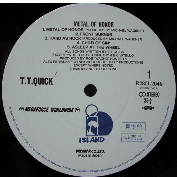TT Quick - Metal Of Honor (Vinyl, LP, Album, Promo) Very Good Plus (VG+) / Very Good (VG)