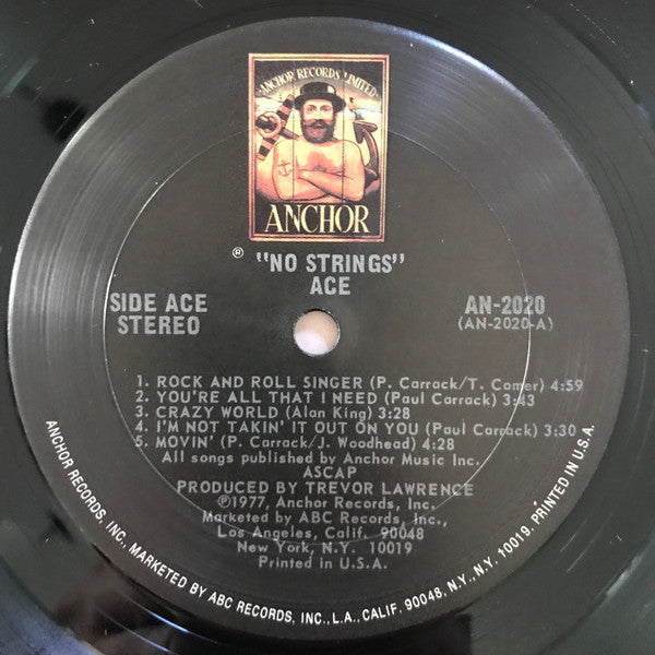 Ace (7) - No Strings (Vinyl, LP, Album, Stereo) Very Good (VG) / Very Good (VG)