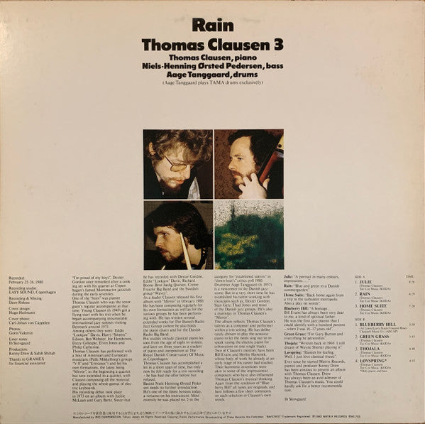 The Thomas Clausen Trio - Rain (Vinyl, LP, Album) Very Good Plus (VG+) / Very Good Plus (VG+)