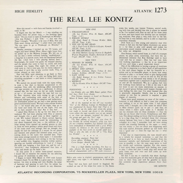 Lee Konitz - The Real Lee Konitz (Vinyl, LP, Album, Reissue, Mono) Very Good Plus (VG+) / Very Good Plus (VG+)