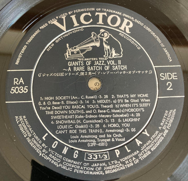 Louis Armstrong - A Rare Batch Of Satch (The Authentic Sound Of Louis Armstrong In The '30s) (Vinyl, LP, Album, Compilation) Very Good Plus (VG+) / Good Plus (G+)
