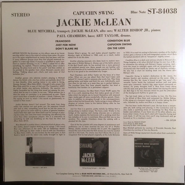 Jackie McLean - Capuchin Swing (Vinyl, LP, Album, Reissue, Stereo) Very Good Plus (VG+) / Near Mint (NM or M-)