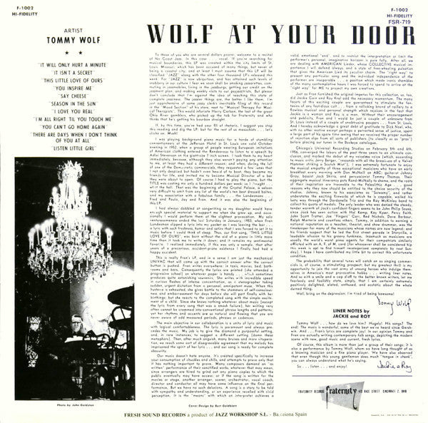 Tommy Wolf - Wolf At Your Door (Vinyl, LP, Album, Reissue, Mono) Very Good Plus (VG+) / Very Good Plus (VG+)