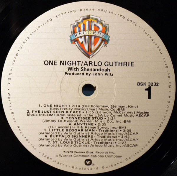 Arlo Guthrie - One Night (Vinyl, LP, Album) Very Good Plus (VG+) / Very Good (VG)