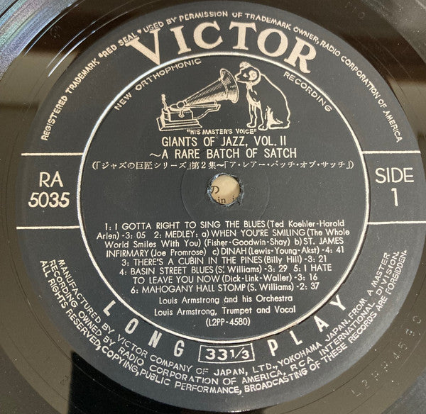 Louis Armstrong - A Rare Batch Of Satch (The Authentic Sound Of Louis Armstrong In The '30s) (Vinyl, LP, Album, Compilation) Very Good Plus (VG+) / Good Plus (G+)