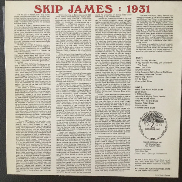 Skip James - The Complete 1931 Session (Vinyl, LP, Compilation) Good Plus (G+) / Very Good (VG)