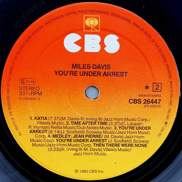 Miles Davis - You're Under Arrest (Vinyl, LP, Album, Stereo) Good Plus (G+) / Good Plus (G+)