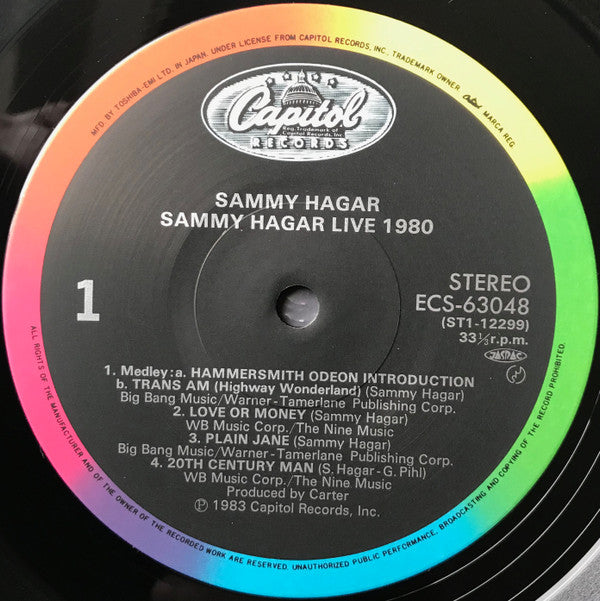 Sammy Hagar - Live - 1980 (Vinyl, LP, Album) Very Good Plus (VG+) / Very Good (VG)