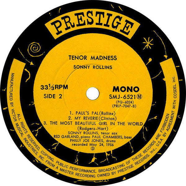 Sonny Rollins Quartet - Tenor Madness (Vinyl, LP, Album, Reissue, Mono) Very Good Plus (VG+) / Very Good Plus (VG+)