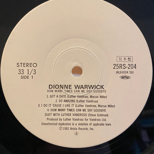 Dionne Warwick - How Many Times Can We Say Goodbye (Vinyl, LP, Album, Promo, Stereo) Very Good Plus (VG+) / Very Good (VG)