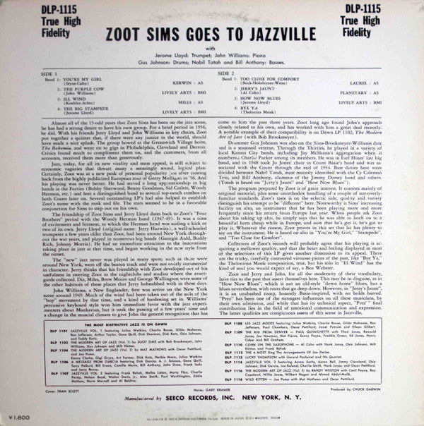 Zoot Sims - Zoot Sims Goes To Jazzville (Vinyl, LP, Mono) Very Good Plus (VG+) / Very Good Plus (VG+)