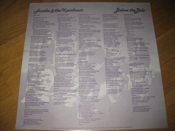 Franke & The Knockouts - Below The Belt (Vinyl, LP, Album) Very Good Plus (VG+) / Very Good (VG)