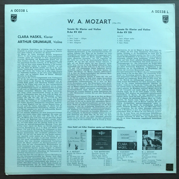 Wolfgang Amadeus Mozart - Sonate B-dur K.V. 454 Für Violine Und Klavier / Sonate A-dur K.V. 526 Für Violine Und Klavier (Vinyl, LP, Reissue, Mono) Very Good (VG) / Very Good (VG)