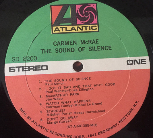 Carmen McRae - The Sound Of Silence (Vinyl, LP, Album, Stereo) Very Good (VG) / Good Plus (G+)