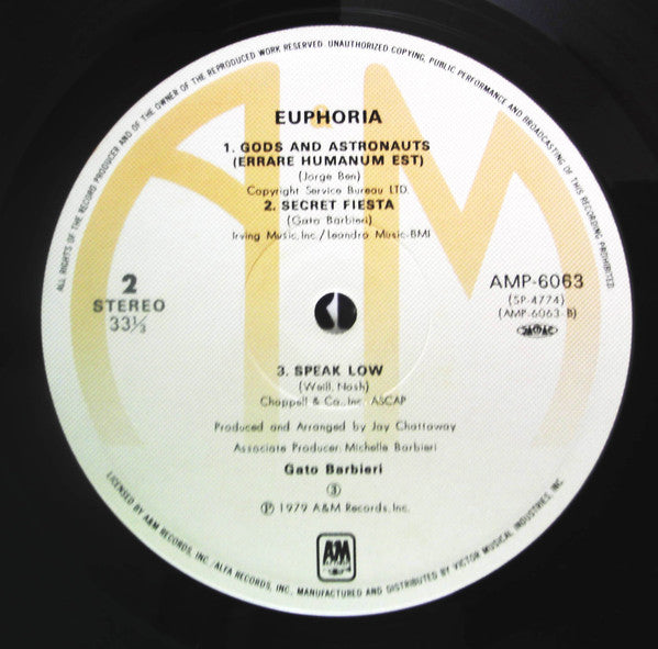 Gato Barbieri - Euphoria (Vinyl, LP) Very Good Plus (VG+) / Near Mint (NM or M-)