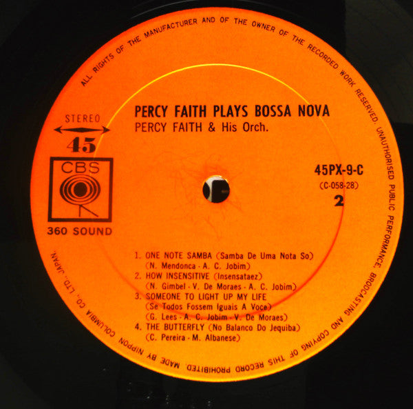 Percy Faith & His Orchestra - Percy Faith Plays Bossa Nova (Vinyl, LP, 45 RPM) Very Good (VG) / Very Good (VG)