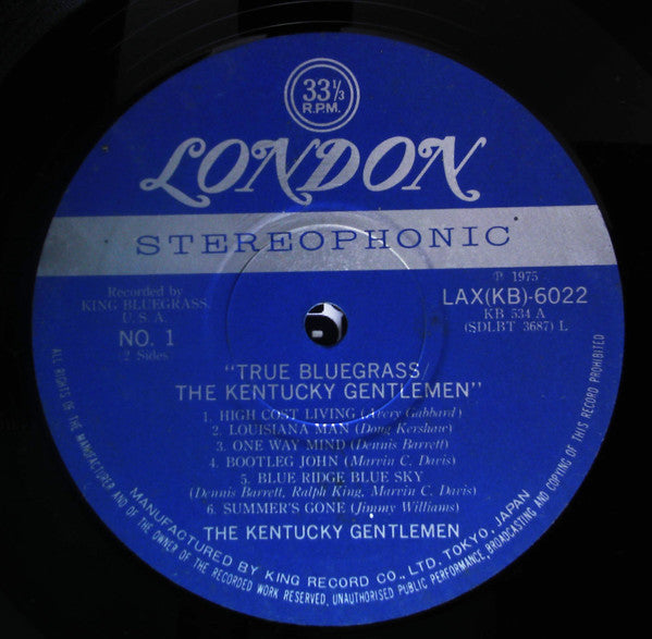 The Kentucky Gentlemen - True Bluegrass (Vinyl, LP) Very Good Plus (VG+) / Very Good (VG)