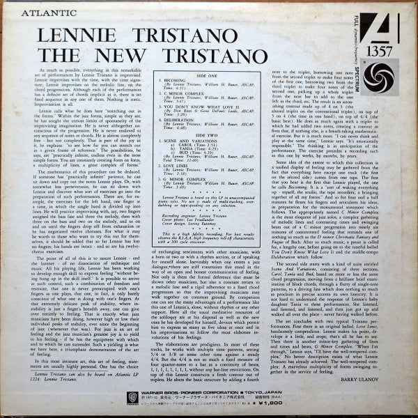 Lennie Tristano - The New Tristano (Vinyl, LP, Album, Promo, Mono) Very Good (VG) / Very Good (VG)