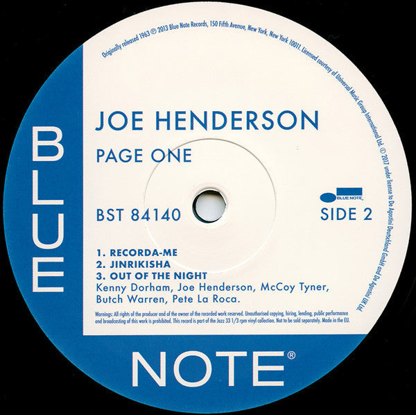 Joe Henderson - Page One (Vinyl, LP, Album, Reissue, Stereo) Near Mint (NM or M-) / Very Good (VG)