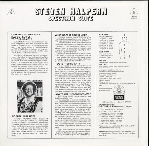Steven Halpern - Spectrum Suite (Vinyl, LP, Album, Reissue) Good Plus (G+) / Very Good Plus (VG+)