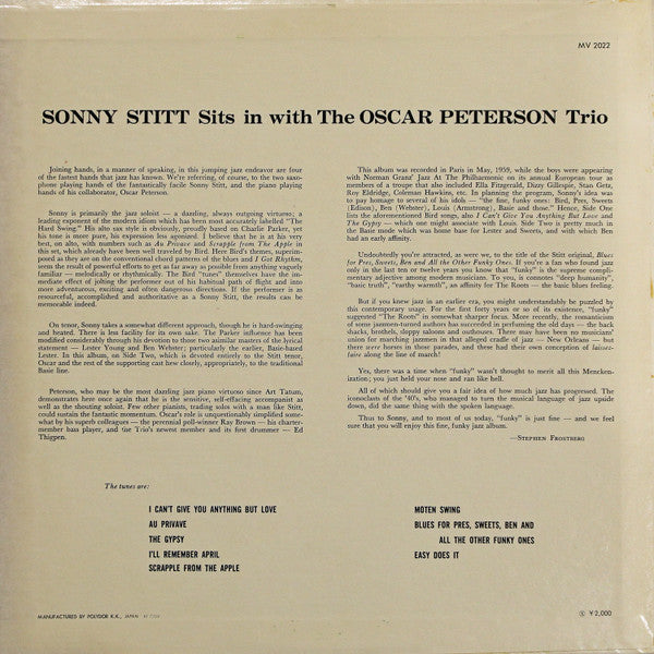 Sonny Stitt - Sonny Stitt Sits In With The Oscar Peterson Trio (Vinyl, LP, Album, Reissue, Stereo) Very Good (VG) / Very Good (VG)