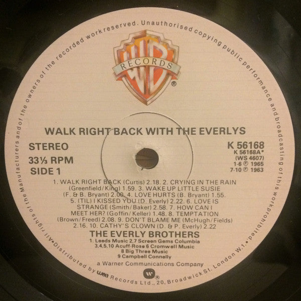 Everly Brothers - Walk Right Back With The Everlys (20 Golden Hits) (Vinyl, LP, Compilation, Reissue) Very Good (VG) / Very Good (VG)