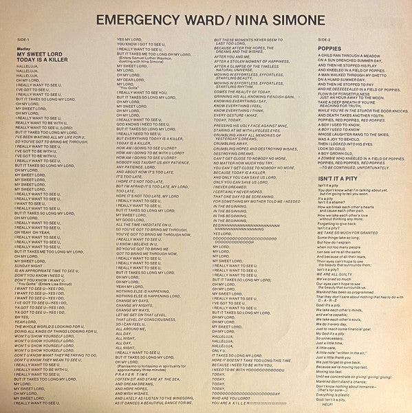 Nina Simone - In Concert - Emergency Ward! (Vinyl, LP, Album, Promo, Stereo) Very Good Plus (VG+) / Very Good Plus (VG+)