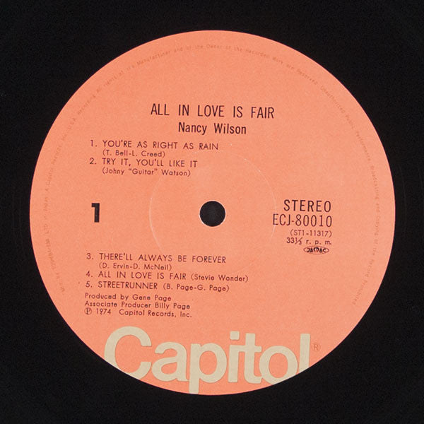Nancy Wilson - All In Love Is Fair (Vinyl, LP, Album) Very Good Plus (VG+) / Very Good (VG)