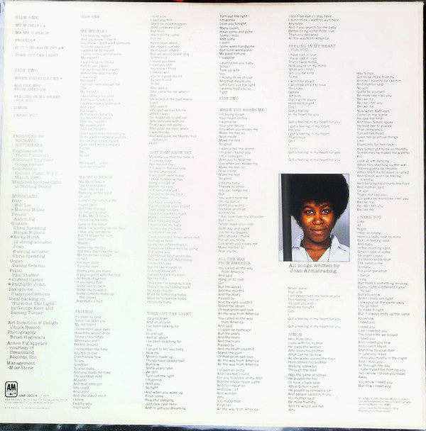 Joan Armatrading - Me Myself I (Vinyl, LP, Album, Promo) Very Good Plus (VG+) / Very Good Plus (VG+)