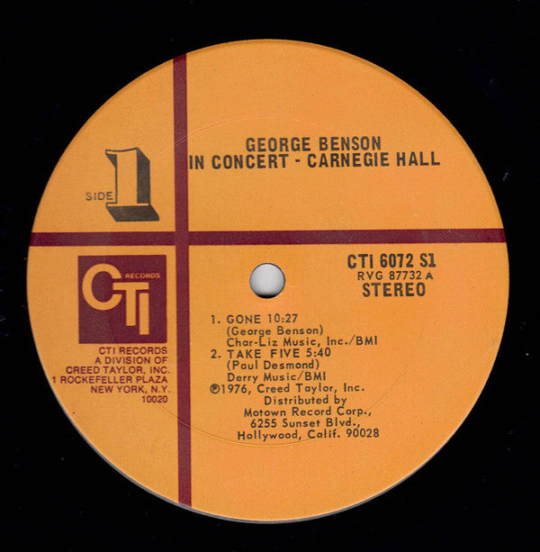 George Benson - In Concert - Carnegie Hall (Vinyl, LP, Album) Very Good Plus (VG+) / Very Good Plus (VG+)