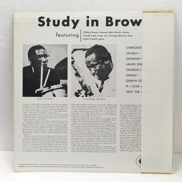 Clifford Brown and Max Roach - Study In Brown (Vinyl, LP, Album, Reissue, Mono) Very Good Plus (VG+) / Very Good Plus (VG+)