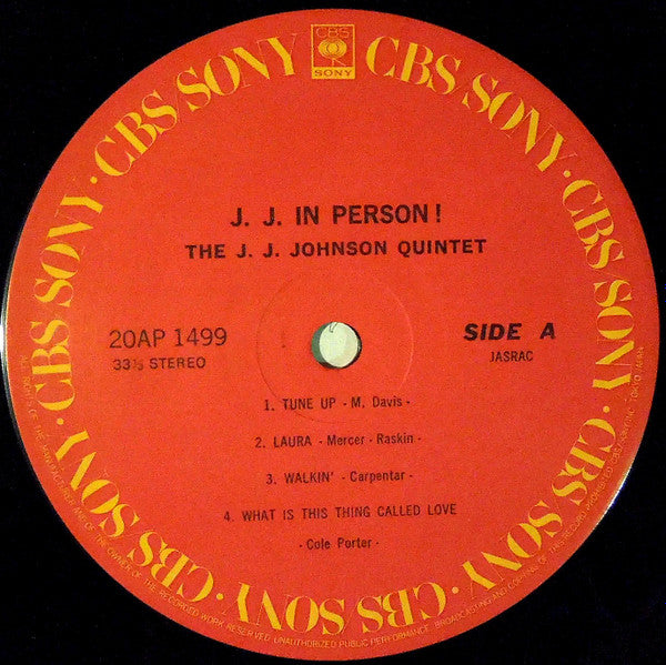 The JJ Johnson Quintet - JJ In Person! (Vinyl, LP, Album, Reissue) Very Good Plus (VG+) / Very Good Plus (VG+)